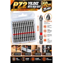 Pz2 Yıldız Bits Uç Seti 50 Mm 25 Adet S2 Çelik 1/4 İnç Altıgen Şaftlı Kutulu Tornavida Vidalama Ucu