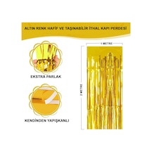 Altın - 627 - Gold Renk Ekstra Metalize Parlak Saçaklı Arka Fon Perde İthal A Kalite - Edntrend - 1x2 Metre Tüm Yaşlar