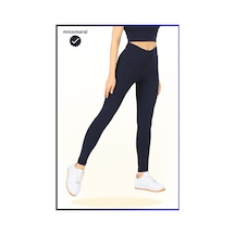 Missmaral Slim Fit Yüksek Bel Toparlayıcı Lacivert Spor Tayt Flatlock Dikiş Detaylı Fit Tasarım Oslo 1090 Lacivert