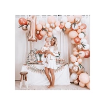 100 Adet Metalik Balon Ve Balon Zinciri Krom Gümüş, Rose Gold, Beyaz, Pembe Konsept Parti Seti Mix