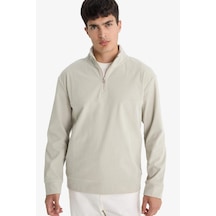 Defacto Regular Fit Dik Yaka Yarım Fermuarlı Fitilli Kadife Sweatshirt E9618ax25aubg766 Bej