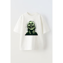 Thewert Unisex The Joker Tasarım Baskılı Pamuk Beyaz Oversize T-shirt