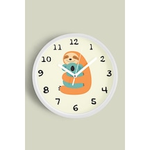 Sevimli Koala Çocuk Odası Duvar Saati - 35cm - Önü Camlı Beyaz Kasa - Sessiz Mekanizma Beyaz