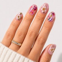 Renkli Nail Art Kısa Oval El Yapımı Jel Takma Tırnak Kkbd1788 S