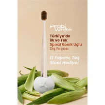 Probiwhite Spiral Uçlu Doğal Vegan Diş Fırçası El Yapımı Stant Hediye