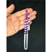 Mor Beyaz Geçişli Toz Kehribar Tesbih Kesme Kesim 11mmx7mm T-693