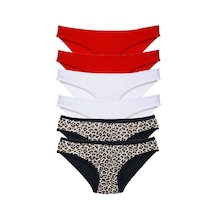 6 Adet Likralı Kadın Slip Külot Leopar Kırmızı Beyaz