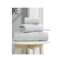 3 Lü Banyo Havlusu Seti Pamuklu Ritim Açık Gri Çok Renkli
