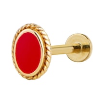 Goldkupe Kırmızı Mineli Yuvarlak Altın Piercing-6462