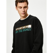 Koton Arkası Baskılı Sweat Sloganlı Rahat Kesim Bisiklet Yaka Siyah 4wam70394mk Siyah