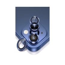Apple Uyumlu iPhone 14 Plus Alüminyum Alaşım Temperli Cam Kamera Lens Koruyucu - Mavi