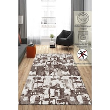 Raschel Carpet Geometrik Desenli Kahverengi Kaymaz Taban Kalın Peluş Halı - Yolluk Yüksek Kalite