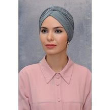 Hürrem Bone Gri Pratik Hazır Geçmeli Tesettür Bone Fukuro Sandy Kumaş Büzgülü Gri