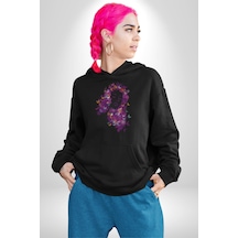 Kelebekler Kanser Günü Ve Kadınlar Günü Kadın Erkek Siyah Kapüşonlu Sweatshirt Hoodie Siyah