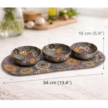 Metal 3 Lü Meze Ve Atıştırmalık Kase Seti,renkli Mozaik Desenli Sunum Tabağı İle, Dayanıklı Çerezlik Sosluk Seti, Modern Sofra Sunum Ürünü 001 Siyah