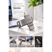 Kompakt Tasarımlı 128gb Çok Amaçlı Usb Flash Bellek Lightning Type C Girişli Taşınabilir Depolama