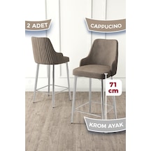 Canisa Enox Serisi 2 Adet Cappucino Mutfak Bar Sandalyesi Babyface Kumaş Krom Kaplama Metal Ayak Sandalyeler Cappucino Ayaklar Krom