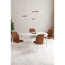 Vien Beyaz Mermer Desen 80 x 132 Açılabilir  Mutfak Masası 4 Sandalye Kiremit