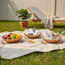 3&apos Lü Hasır Dekoratif Tepsi Seti Çok Amaçlı Sunum & Düzenleyici Mutfak, Salon, Bahçe El Yapımı Su Sümbülü Dokuma 3 Boy 27cm-5cm, 31cm-6cm, 35cm-7cm 15cm