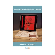 Kırmızı Pusula Tasarım Deri Defter 70 Yapraklı Ve Touchpen Kalem Çok Renkli
