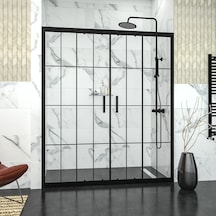 Tekno Duş Black Castor 6mm Karolajlı Orta Açılır 2 Sabit 2 Sürgü İki Duvar Arası Duşakabin Siyah