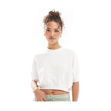Nike Crop Loose Fit French Terry Short Sleeve Top Kadın Bol Kesim Crop Kısa Kollu Sweatshirt Beyaz Kırık Beyaz
