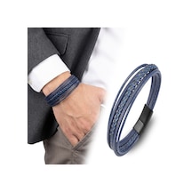 Premium Mavi Siyah Çoklu Deri Bileklik Zamak Kilit 31833b2d7z - 20 Cm Mavi