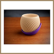 Bezos 3d Baskı Küre Saksı - Kafes Dokulu İki Parçalı Dekoratif Saksı - Bej-mor 22 82977577