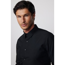 Tudors Slim Fit Arkadan Pensli Önden Kulplu Düz Trend Siyah Erkek Gömlek-28230-siyah
