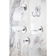 MultiStore Krom 5'li Banyo Aksesuar Seti Tuvalet Kağıtlığı/bornoz Askısı/rulo Havluluk/sabunluk/diş Fırçalık Beyaz