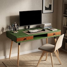 Mobenta Modest Desk: Masif Çalışma & Laptop Masası 2 Çekmece 1 Bölme - 120x60 Ye-bk Yeşik-bakır