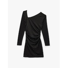 Koton Uzun Kollu Asimetrik Yaka Slim Fit Bodycon Taşlı Mini Abiye Elbise Siyah 6wak80066fk Siyah