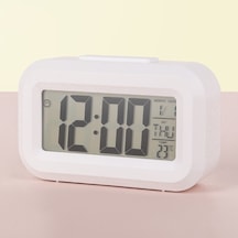 Mini Dijital Masa Saati Ve Çalar Saat Lcd Ekranlı, Tarih Ve Sıcaklık Göstergeli Alarm Saati 9 4,5 Cm - Beyaz Renkli