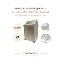 Krom Sallanır Çatı Kapaklı Çöp Kovası 80 Lt