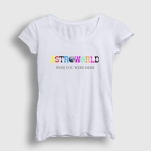 Presmono Kadın Astroworld V4 Travis Scott T-shirt Beyaz