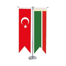 Masa Üstü Kırlangıç Çeçenistan + Türk Bayrağı + Krom T Direk Masa