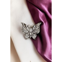 Black Diamond Swarovski Taşlı Kelebek Broş Beyaz