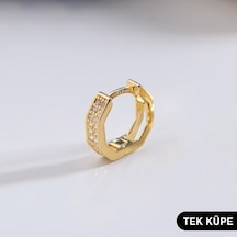 Goldkupe 14 Ayar Taşlı Tek Altıgen Minik Halka Altın Küpe 0,76 Gr-6318