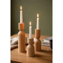 Dekoratif 3’lü Ahşap Mumluk Set Modern Minimalist Doğal Şamdan Ofis Ev Mum Standı Nordic