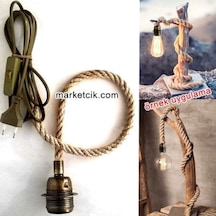 Ağaç Dalı Lambader Için Eskitme Duylu Anahtarlı 1Cm Jut Hasır