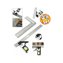 Master Ayarlanabilir Su Terazili Gönye 30 Cm Açı Ölçer Cetvel+ 30 Cm Marangoz Gönye 2'li Set