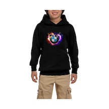 Zepplin Giyim BMW Heart Colorful Logo Siyah Çocuk Kapşonlu Sweatshirt Siyah