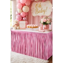 Metalize Mat Pembe Masa Eteği Fon Süs 240x75 Cm Parti Masa Dekorasyon Ve Fon Süsü Çok Renkli