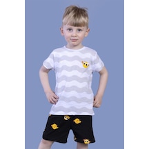 Toontoy Kids Toontoy Erkek Çocuk 2'li Takım Baskılı Bisiklet Yaka Tişört & Beli Lastikli Cepli Şort Beyaz