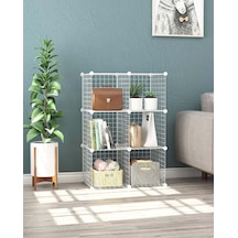 6 Bölmeli Beyaz Portatif Çok Amaçlı Metal Tel Dolap Raf Kitaplık