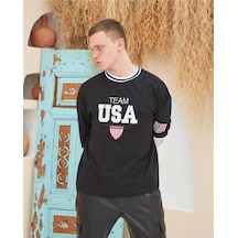 Barlashive Erkek Bisiklet Yaka Tişört Nakış İşlemeli Kısa Kol Oversize T-shirtsiyah Çok Renkli