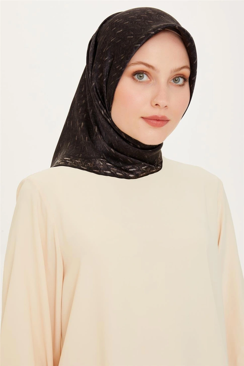 Armine Klasik Desenli Twill Saf İpek Eşarp 9230d 50 Füme