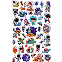 Sticker Kabartmalı Yaldızlı Stiker Çıkartma Etiket De612 -16x25 Cm- Astronot Space Çok Renkli