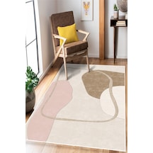 Modern Soyut Desen Baskılı Kaymaz Yıkanabilir Salon Oturma Odası Mutfak Halısı Yolluk Bej
