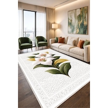 Beyaz Çiçekli Dijital Baskı Halı Kaymaz Tabanlı Yıkanabilir Halı Yolluk Salon Halısı143
